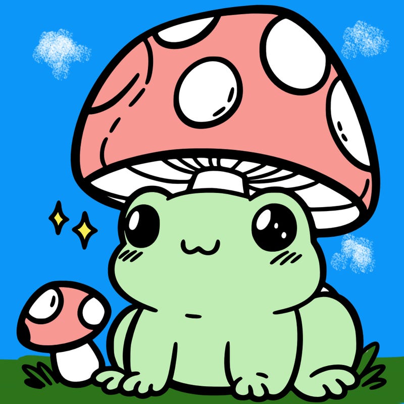 a cute frog with a mushroom hat