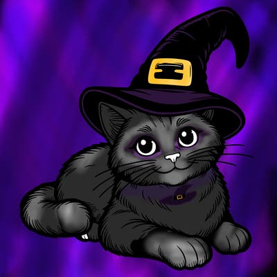 realistic cat with a witch hat on
