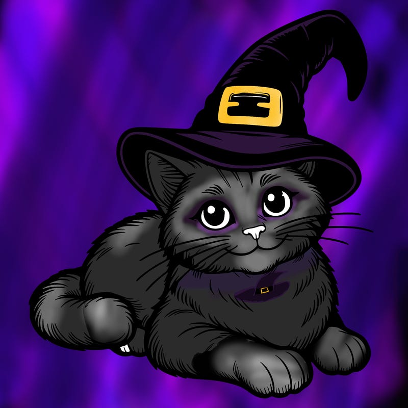realistic cat with a witch hat on