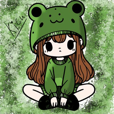 a girl wearing a frog hat and some frog socks