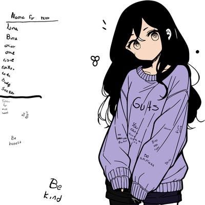 manga teen girl  in a sweater and baggy pants