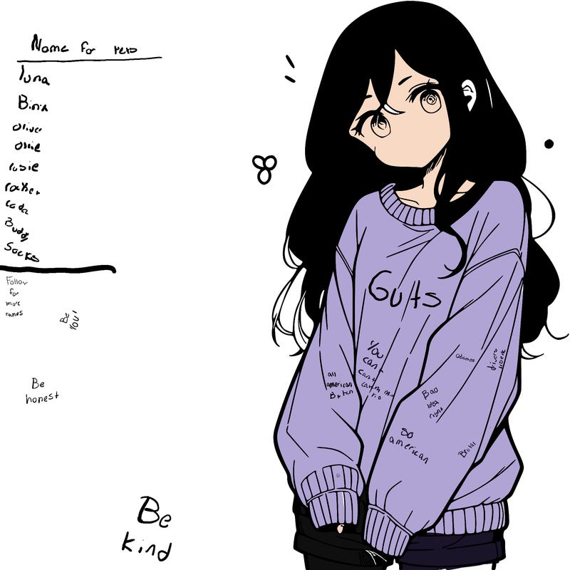 manga teen girl  in a sweater and baggy pants