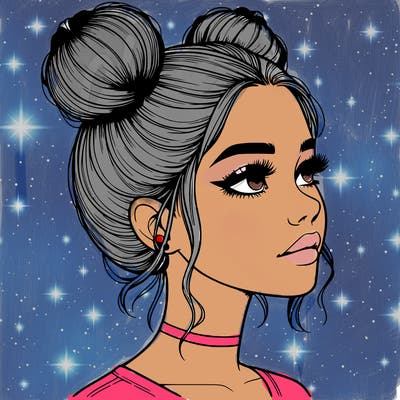 realistic girl with buns on the top of her head