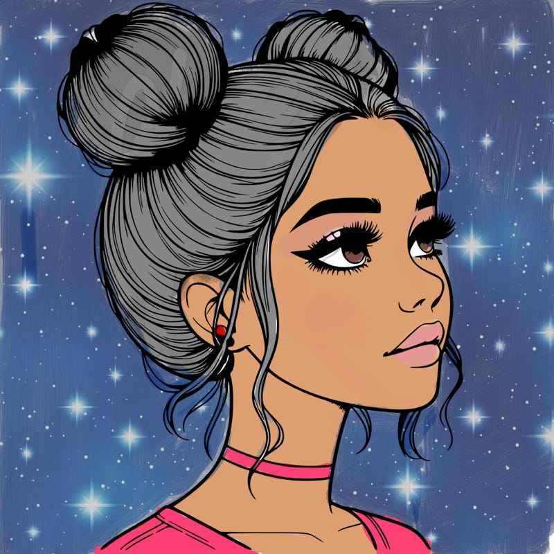 realistic girl with buns on the top of her head