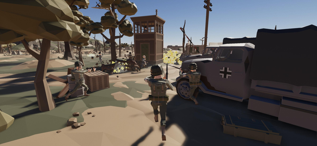 World War II Polygon Army - Soldados de baja poligonización en una escena de batalla de shooter en tercera persona de World War II Polygon Army