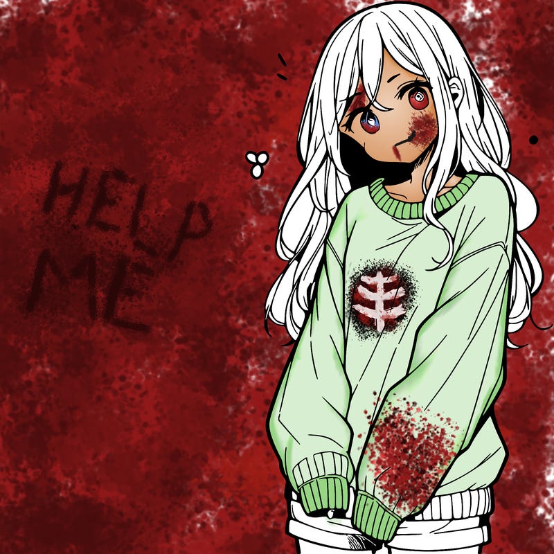 manga teen girl  in a sweater and baggy pants