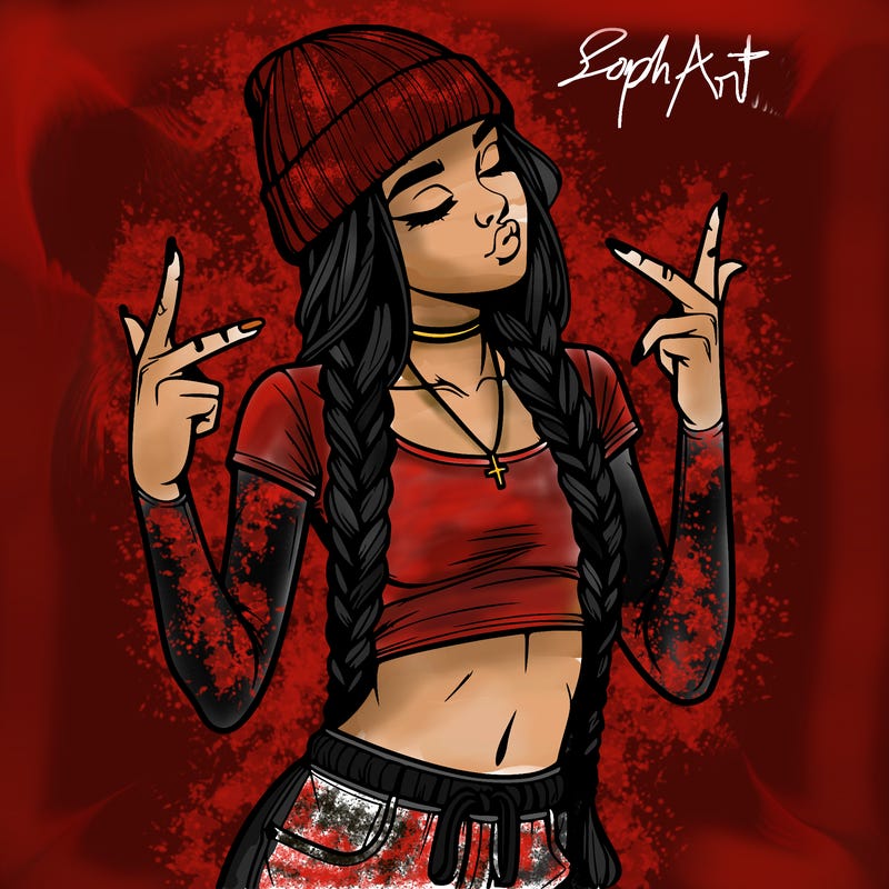 realistic teenage girl with braids and a beanie and crop top doing 🫶🏼