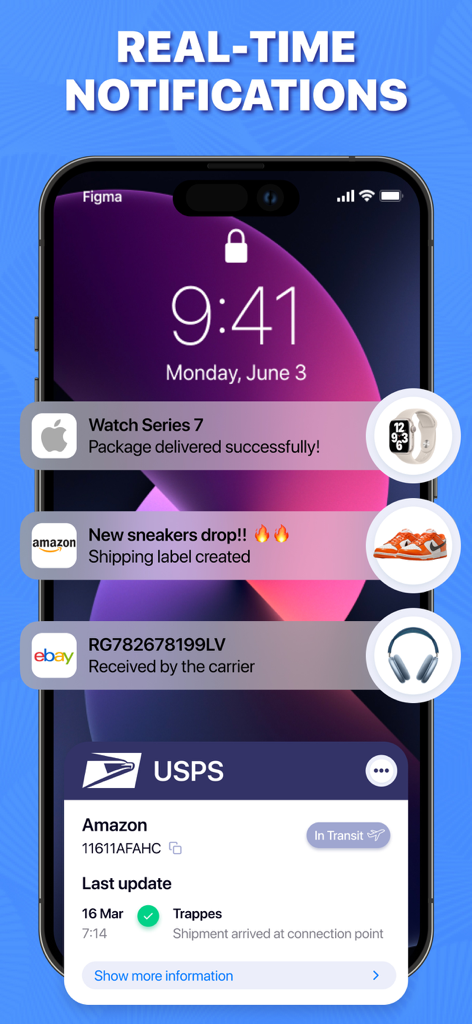 Package & Delivery Tracker - Schermata di blocco dell'iPhone che mostra notifiche di tracciamento delle consegne in tempo reale da più corrieri