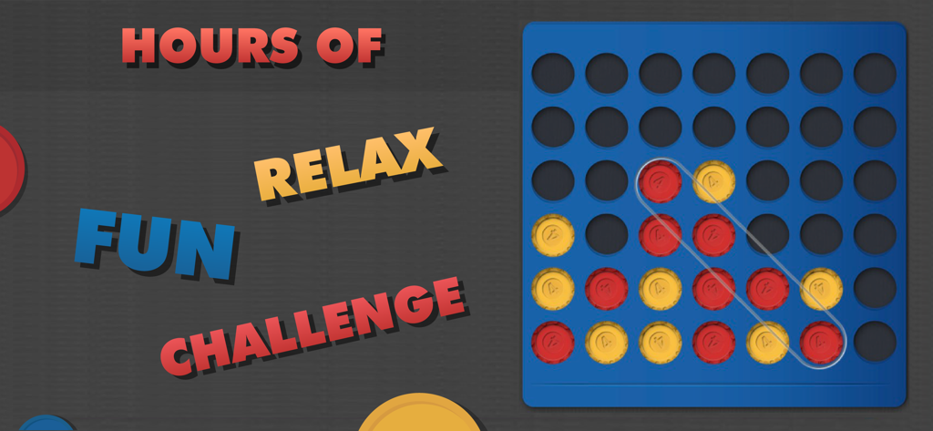 Four In A Row - Classic Games - Vier Gewinnt mobiles Spielgitter mit einer diagonalen Gewinnreihe roter Scheiben