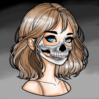 realistic girl with skull