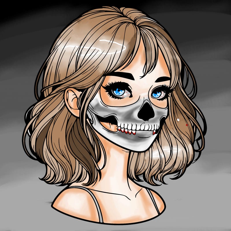 realistic girl with skull