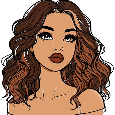 realistic girl with wavy hair and lips