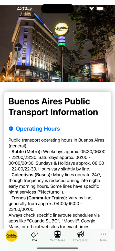 Horarios de operación del transporte público de Buenos Aires para metro, autobús y tren