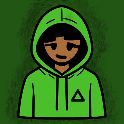 a person with non face waering a hoodie with a small triangle symbol