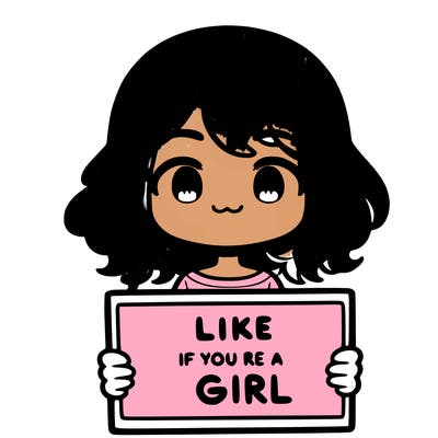 a cute girl holding a sign that says like if you’re a girl