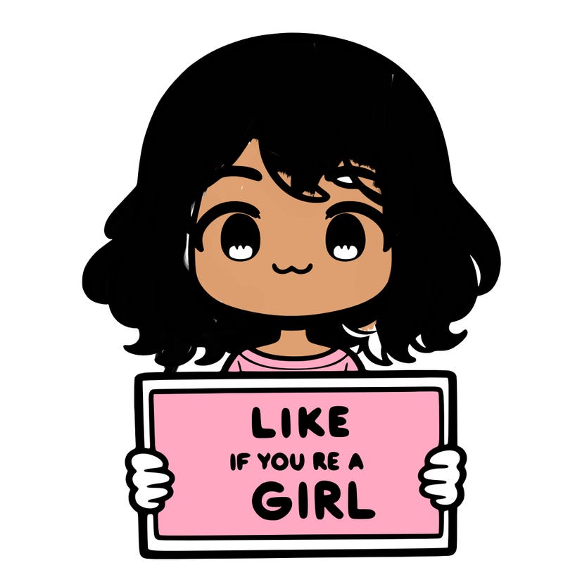a cute girl holding a sign that says like if you’re a girl