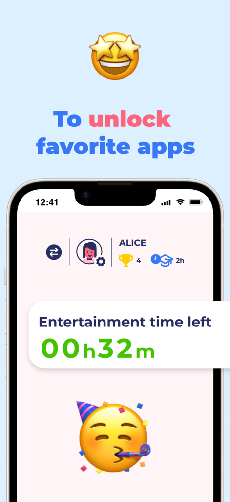 Mobile screen showing entertainment time remaining for a child profile in the MrArthur app
