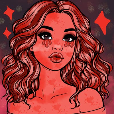 realistic girl with wavy hair and lips