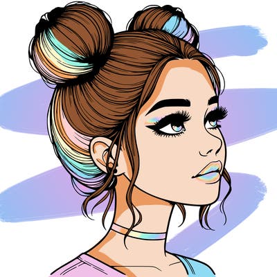 realistic girl with buns on the top of her head