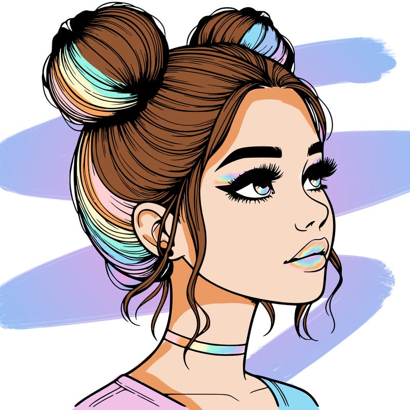 realistic girl with buns on the top of her head