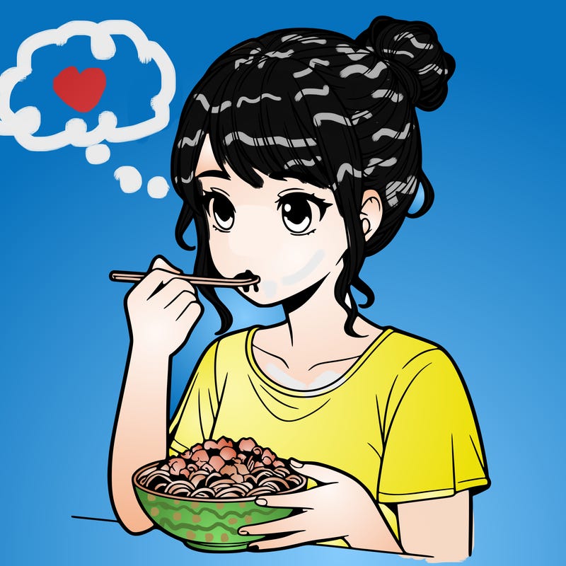 a realistic girl, eating food