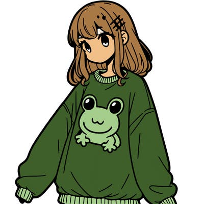 girl wearing frogging sweatshirt
