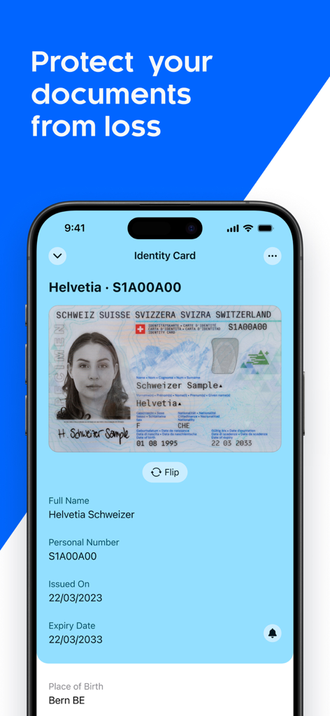 Folio: Digital Wallet App - App Folio che mostra una carta d'identità digitale con avvisi di scadenza e dettagli del documento