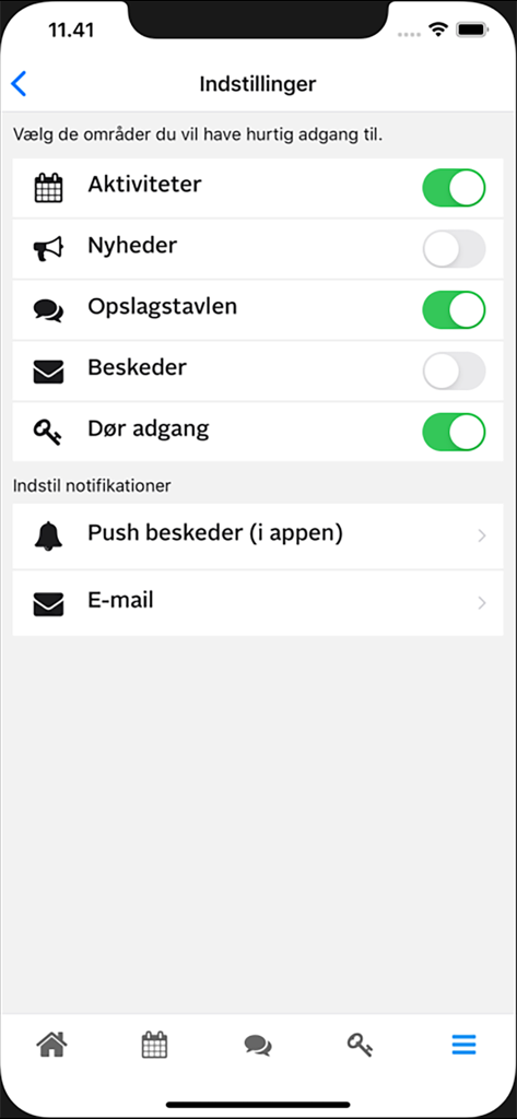 Settings screen of the goMember app showing notification and feature access toggles for club members