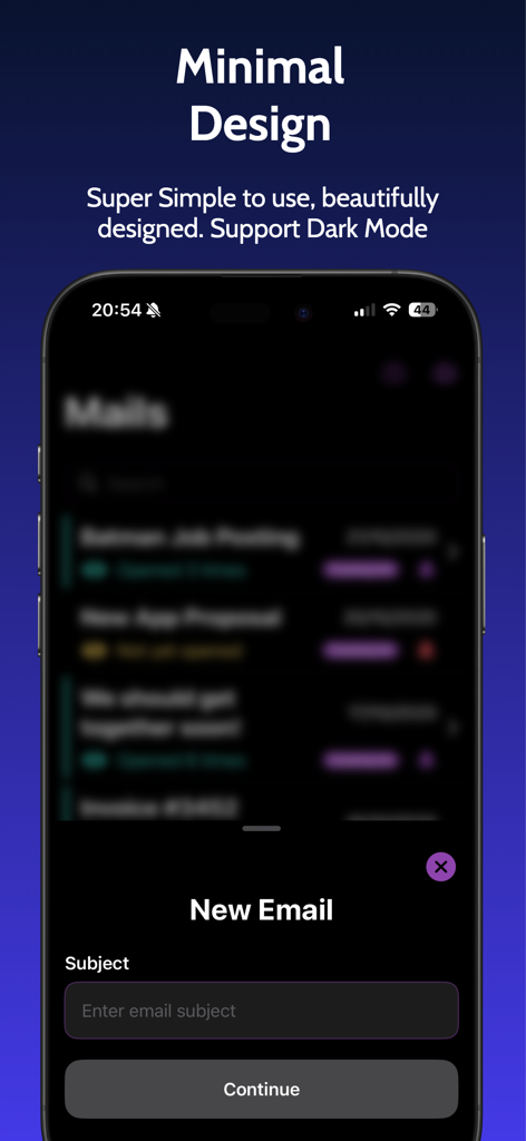 Mail Tracer - Email Tracking - Mail Tracerメール追跡アプリのインターフェースは、ミニマルなデザインとダークモードをサポートしています