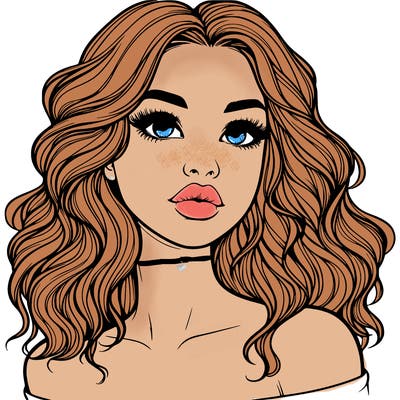 realistic girl with wavy hair and lips