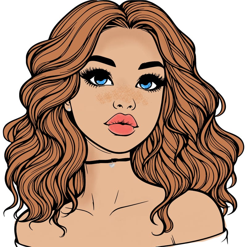 realistic girl with wavy hair and lips