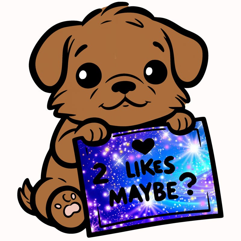 a puppy holding a sign that says 2 likes maybe?