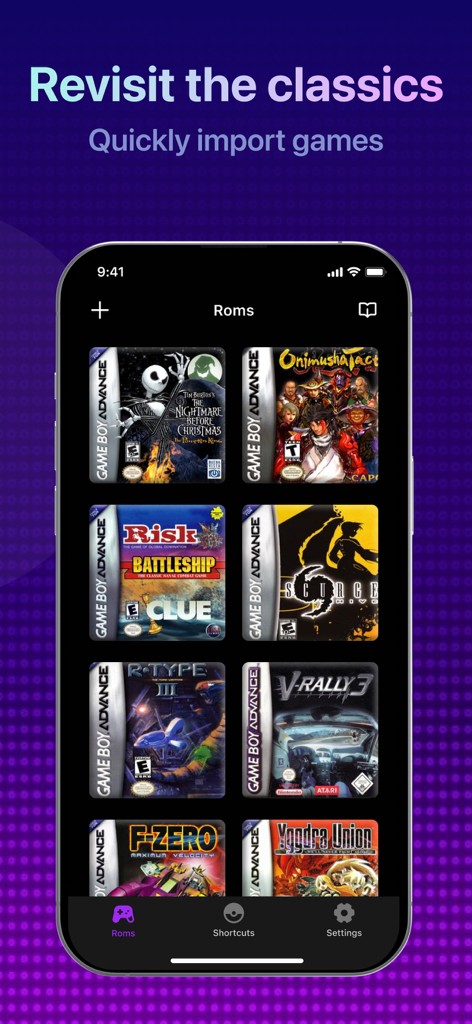 A smartphone screen displaying a collection of Game Boy Advance games within the Lucky Emulator app.