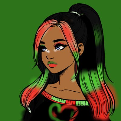 realistic girl with a high ponytail