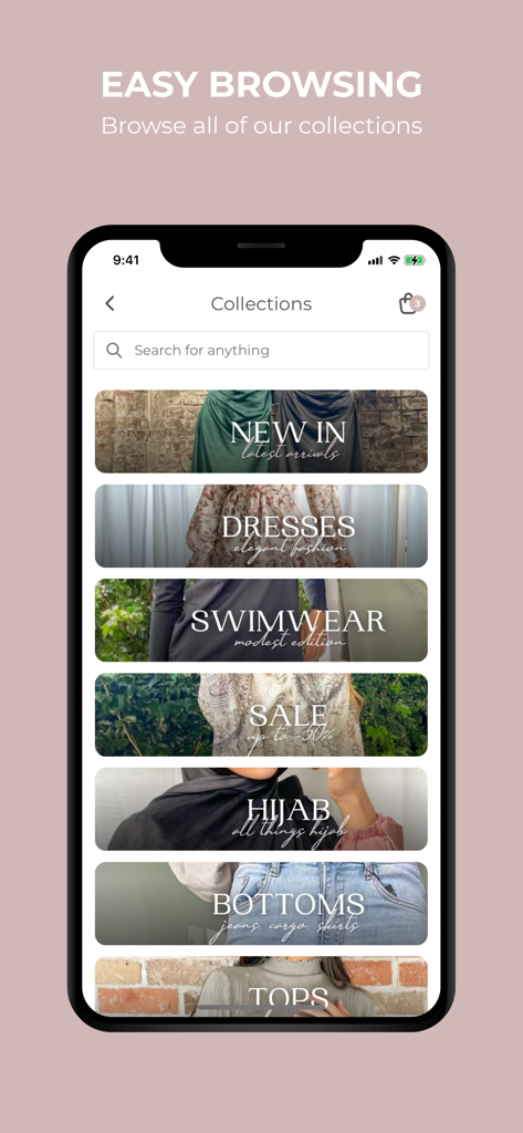 Urban Culture - Urban Culture app interface showing various modest fashion collections including dresses, swimwear, hijabs, and tops.