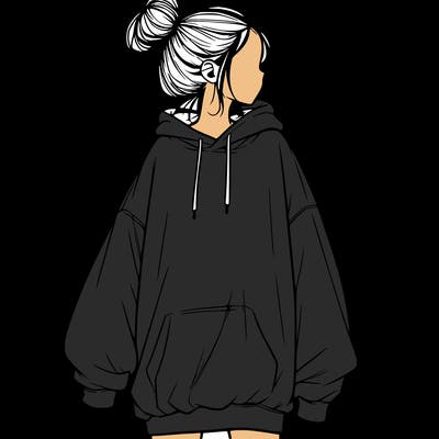 realistic girl with a oversized sweatshirt on and a bun