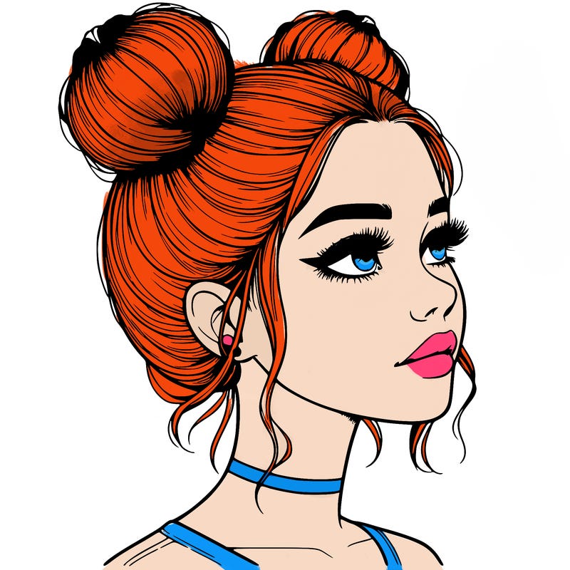 realistic girl with buns on the top of her head