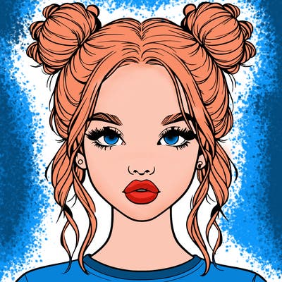 realistic girl with two buns in hair and lips