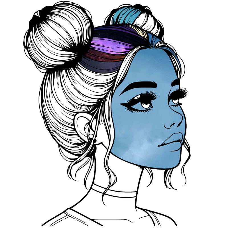 realistic girl with buns on the top of her head