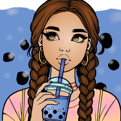 realistic girl with braided hair drinking boba