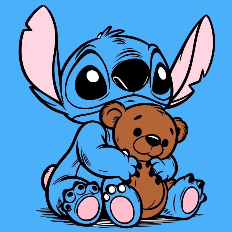 stitch hugging a teddy bear