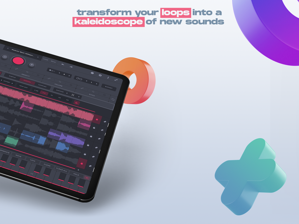 プロの音楽制作とループリミックスのためのiPad上のLoopmixアプリインターフェイス