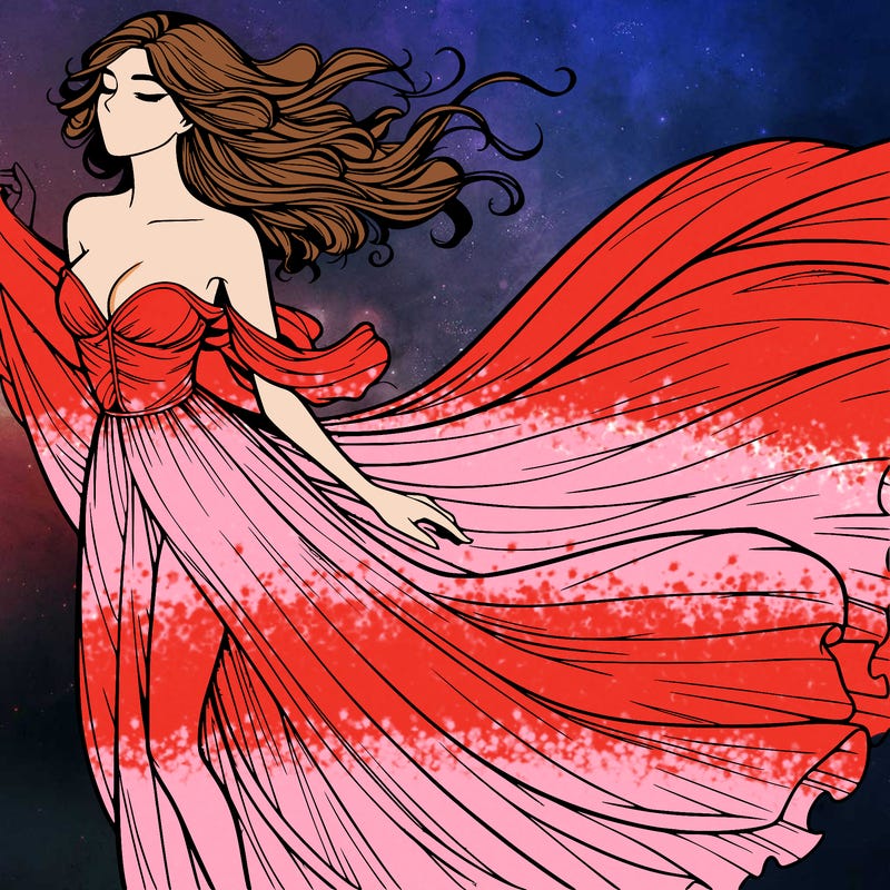 realistic woman in dress flowing the the wind