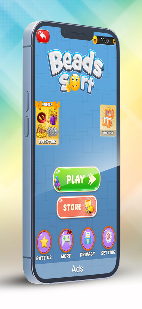 Bead and Ball Sort Puzzle - Bead and Ball Sort Puzzle app main menu screen on a smartphone