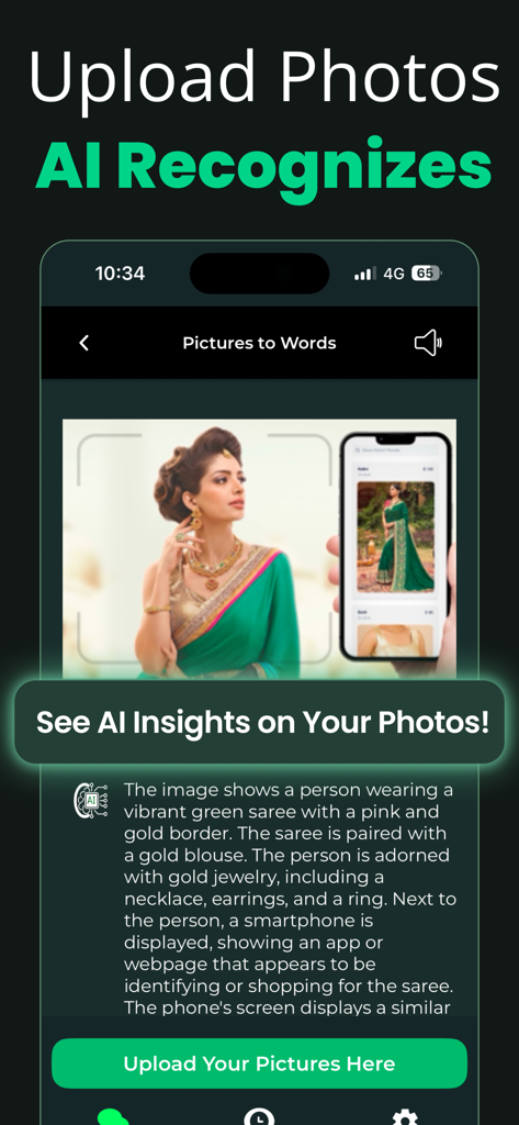 CAI Chat AI: Poly AI Assistant - Interface do aplicativo CAI Chat AI demonstrando sua capacidade de reconhecimento de imagem e de imagem para palavras