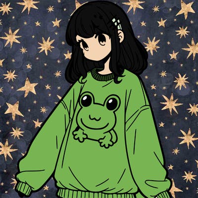girl wearing frogging sweatshirt