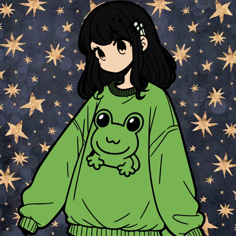 girl wearing frogging sweatshirt