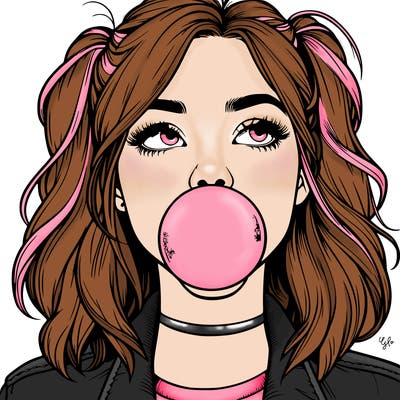 realististic girl blowing bubble -gum