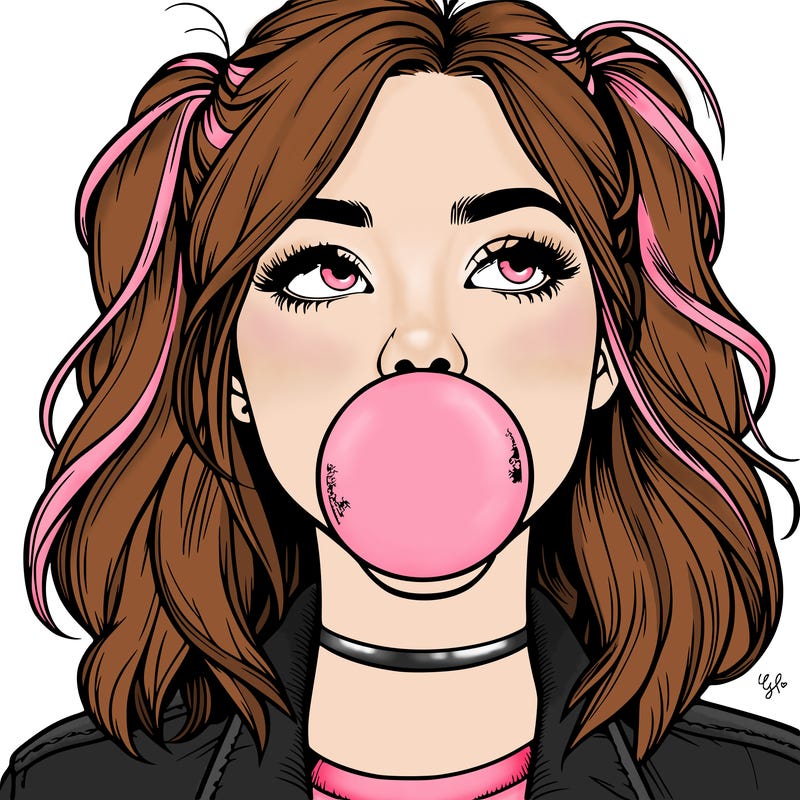 realististic girl blowing bubble -gum