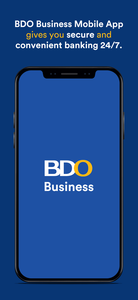 BDO Business mobile app intro screen promoting secure and convenient banking 24/7